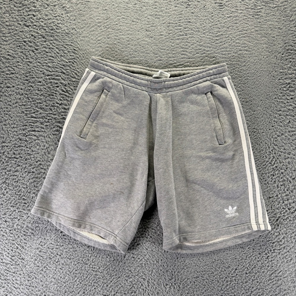 Adidas Shorts Mens M Gray Cotton Sweat Running Sports Performance 3-Stripes